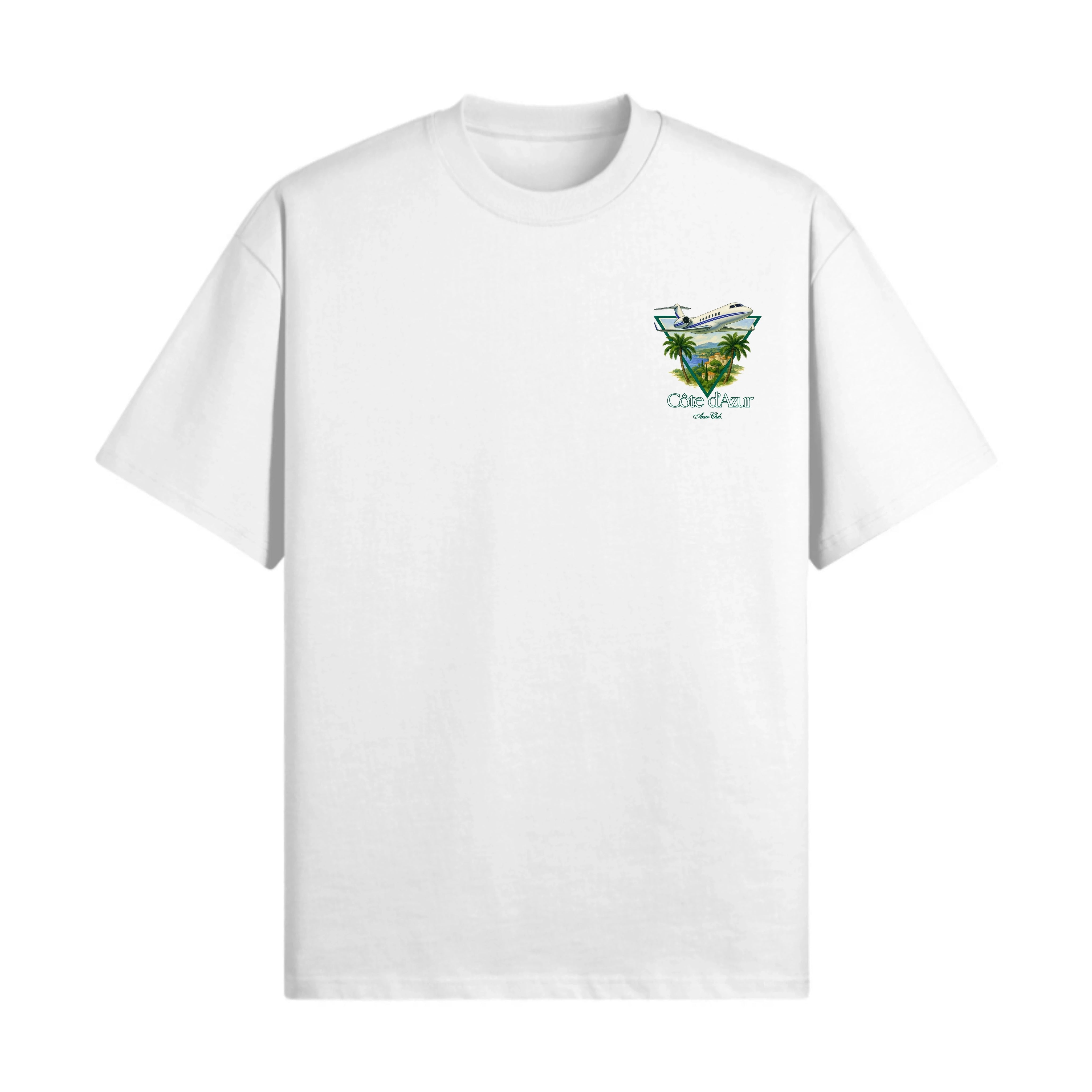 White t-shirt with a palm tree design on a white background